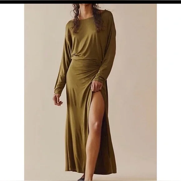 Free People Alyssa Long Sleeve Wrap Dress in Olive size XL - Picture 1 of 13